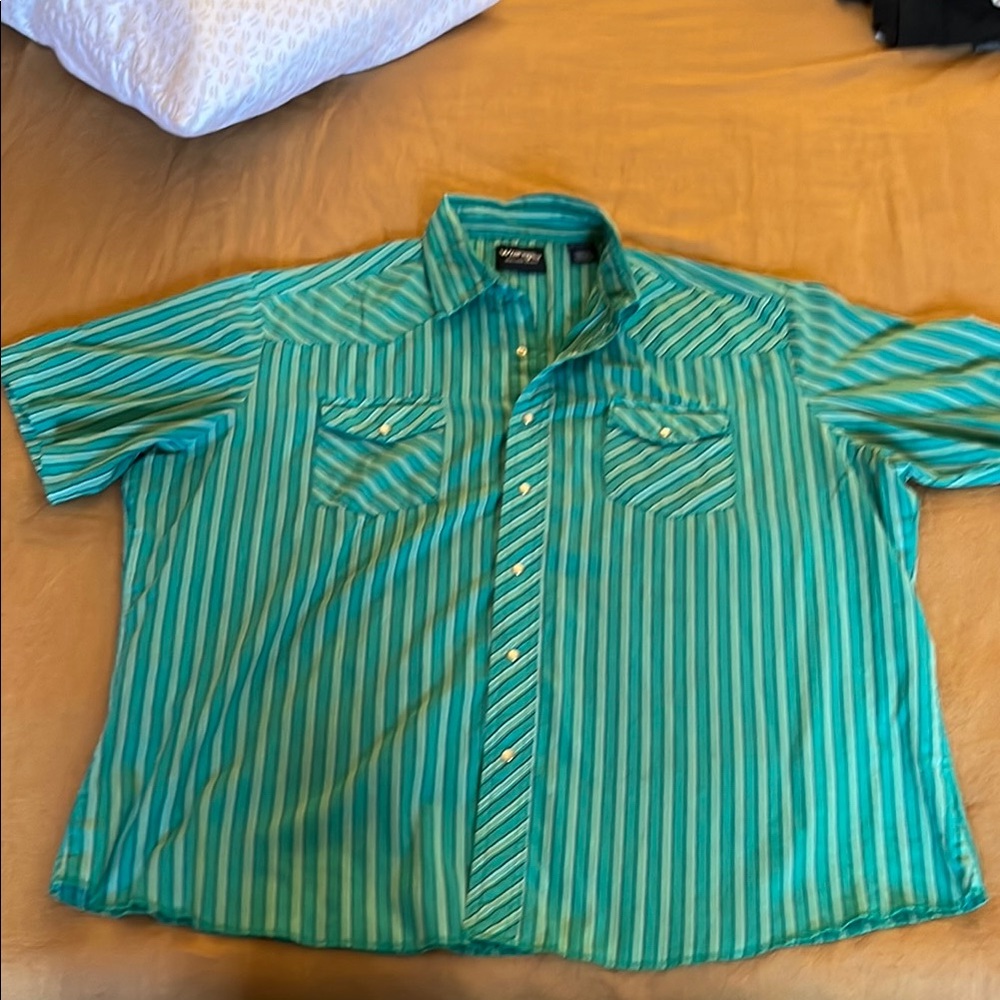 Wrangler Green Casual Button Down Shirt with Bold Stripes
